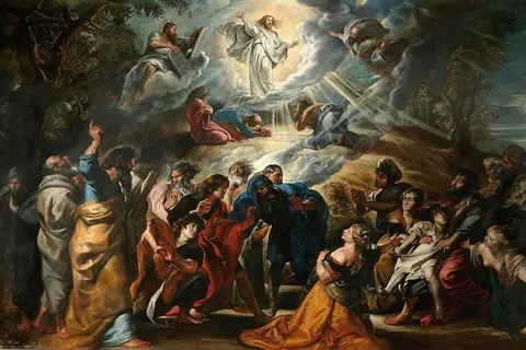 The Transfiguration: Moses and Elijah appear on either side of Christ on Mount Tabor by Peter Paul Rubens, 1605