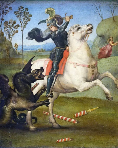 Saint George fighting the dragon by Raphael, 1503–1505