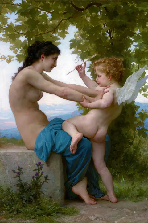 A Young Girl Defending Herself against Eros by William-Adolphe Bouguereau, c. 1880