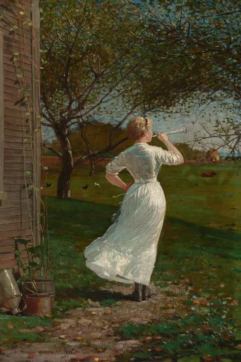 The Dinner Horn (Blowing the Horn at Seaside) by Winslow Homer, 1870