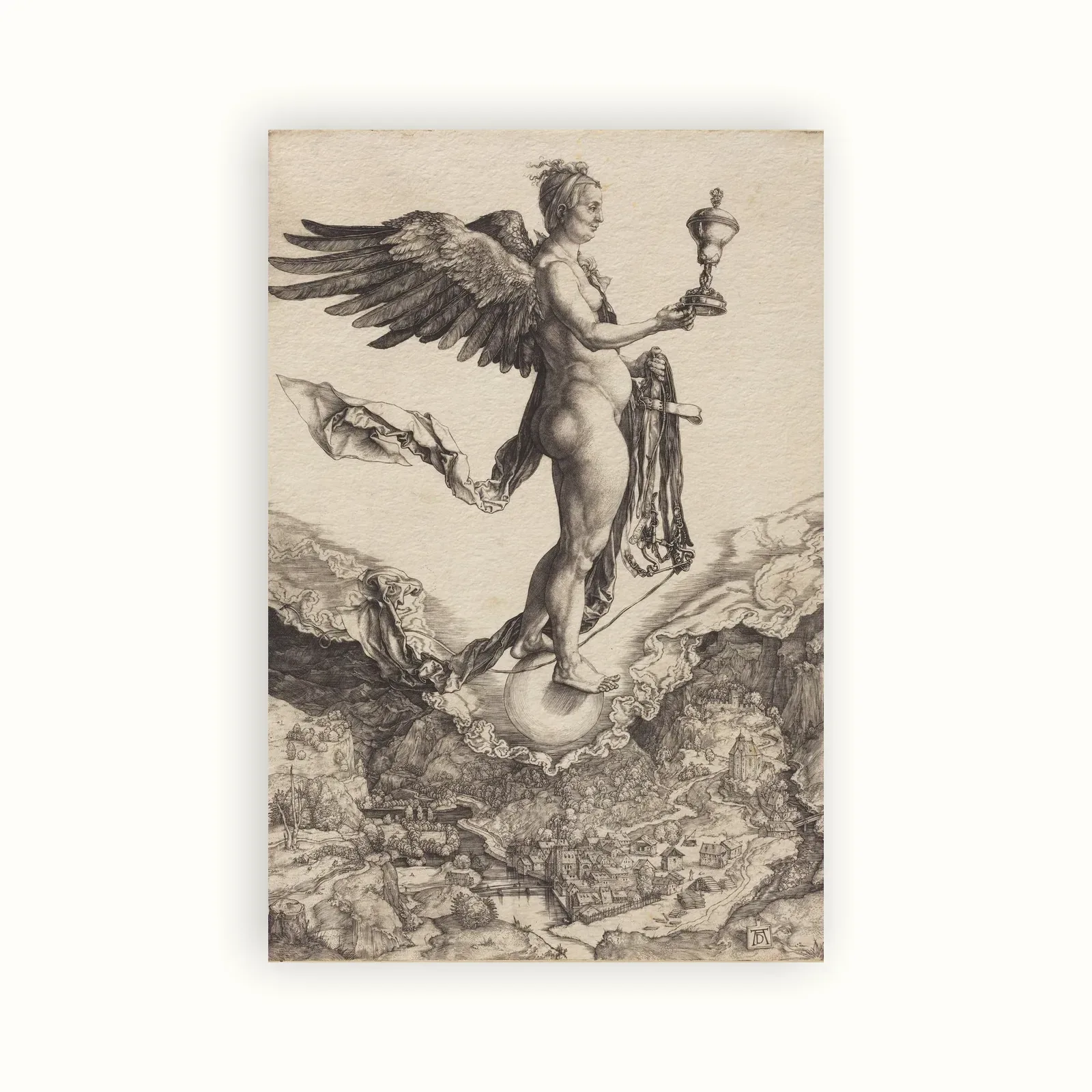 Nemesis (The Great Fortune) by Albrecht Dürer, c. 1501–1502: as a fine art print