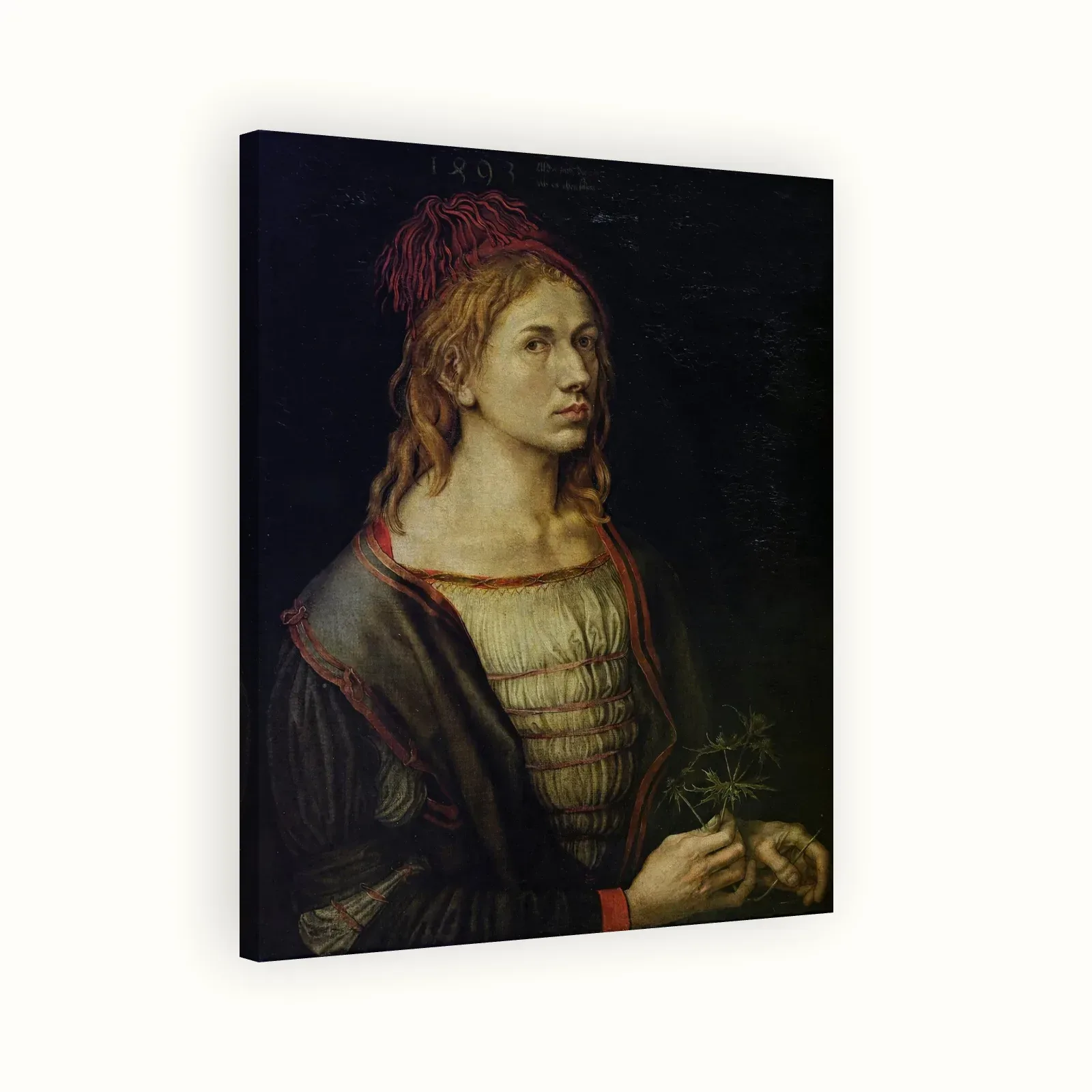 Portrait of the Artist Holding a Thistle by Albrecht Dürer, 1493: Stretched canvas