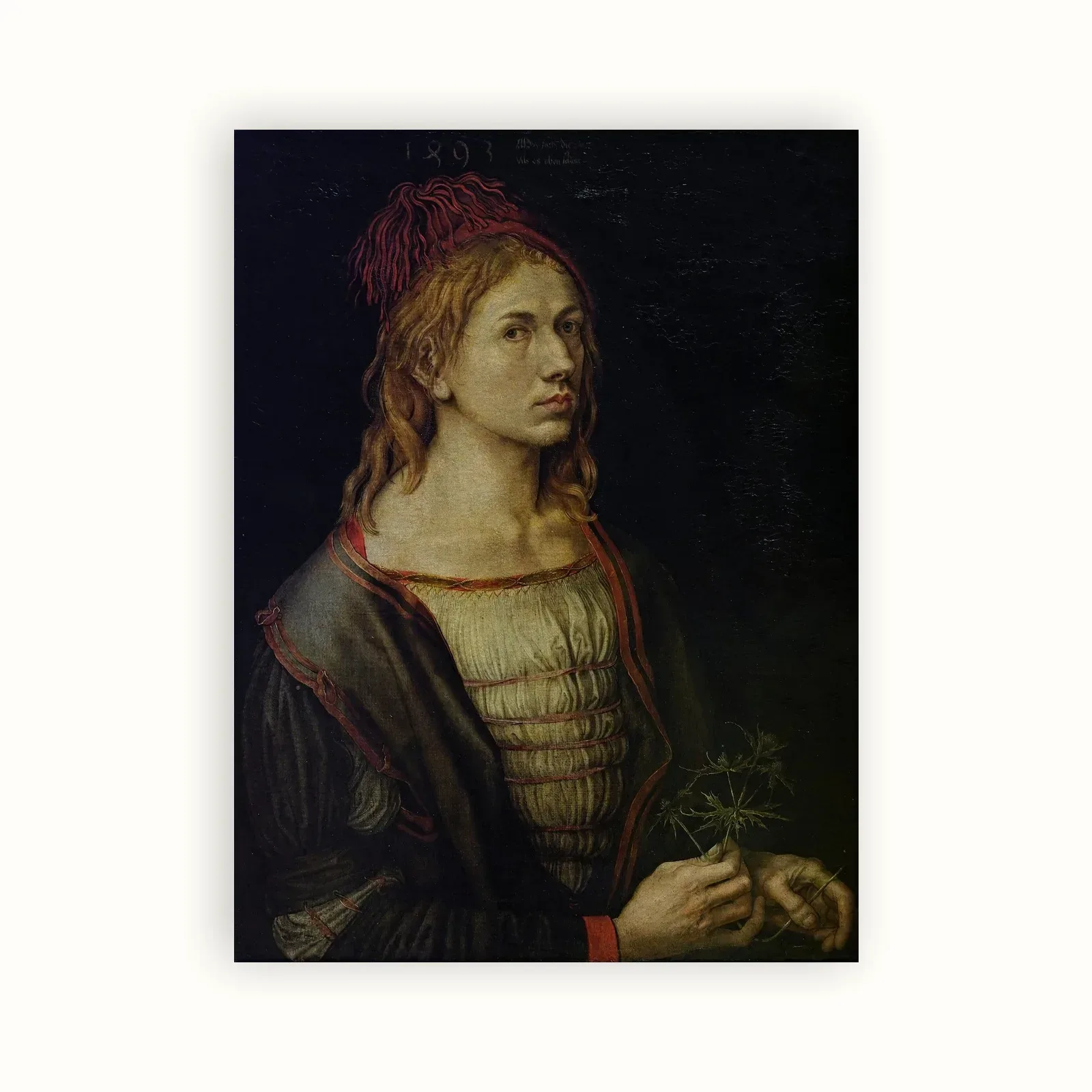 Portrait of the Artist Holding a Thistle by Albrecht Dürer, 1493: as a fine art print