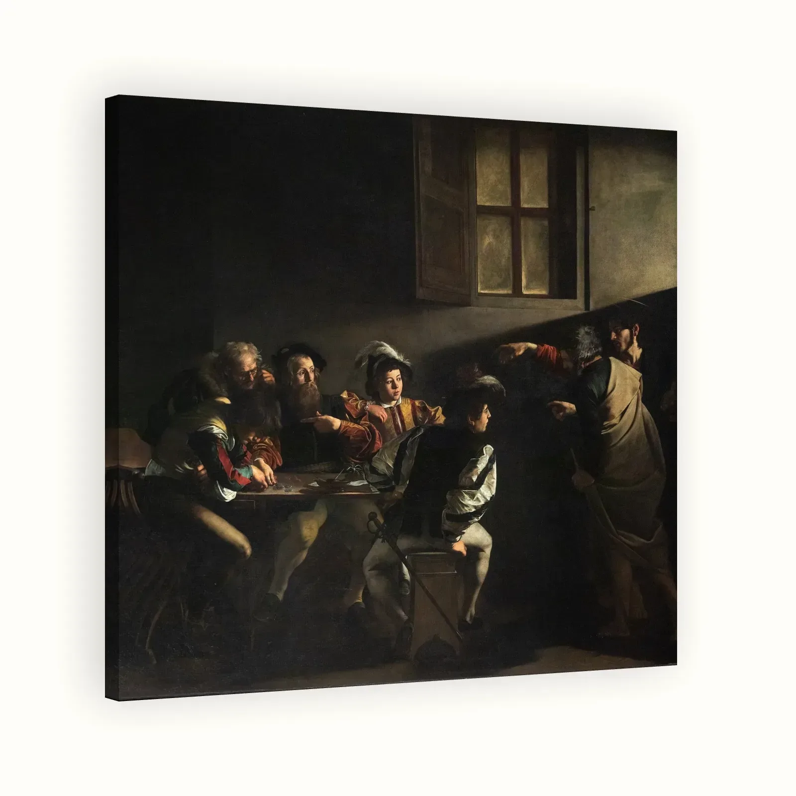 The Calling of Saint Matthew by Caravaggio, 1609: Stretched canvas