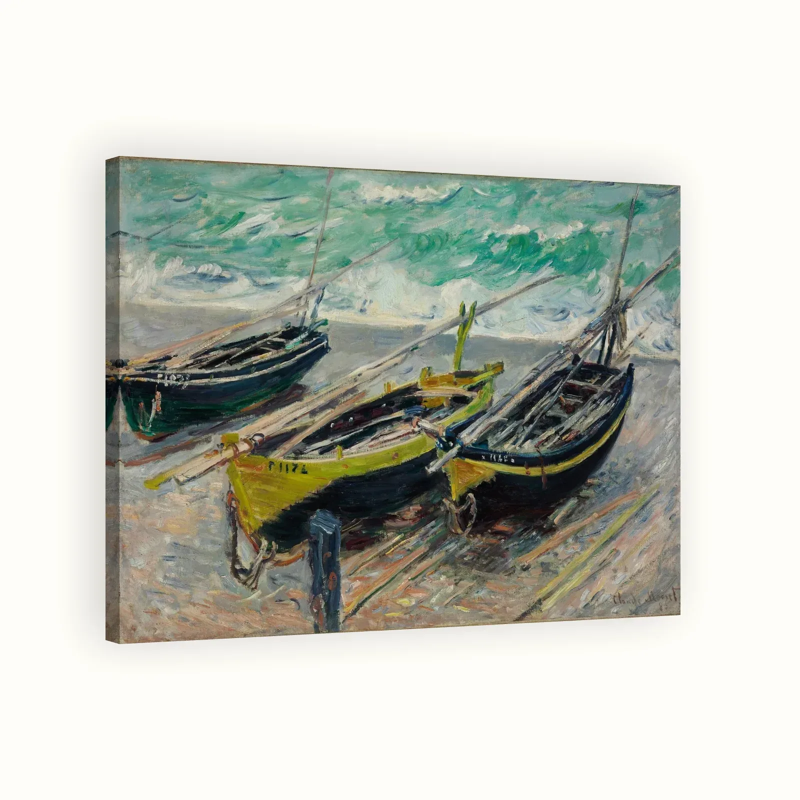 Three Fishing Boats by Claude Monet, 1886: Stretched canvas