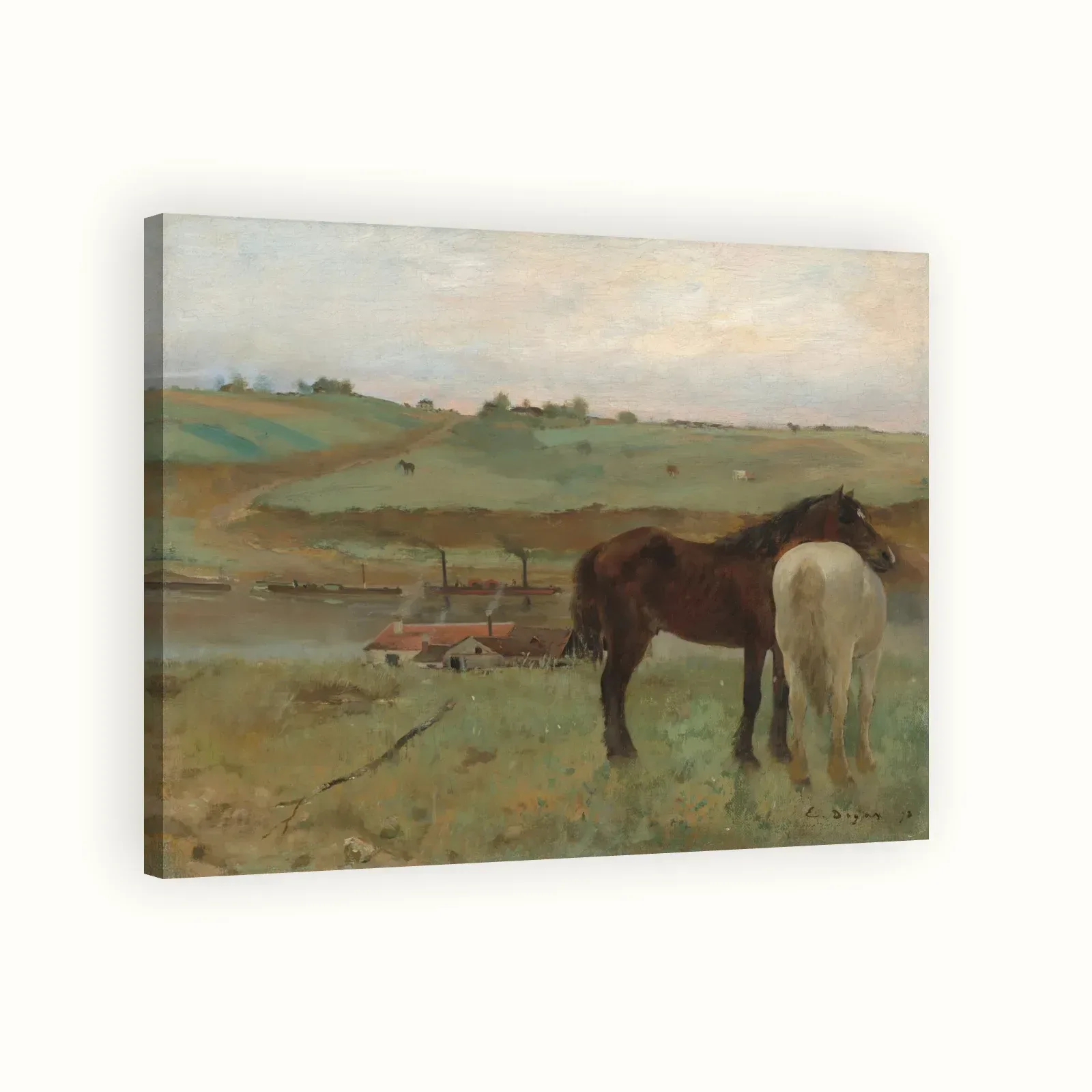 Horses in a Meadow by Edgar Degas, 1871: Stretched canvas