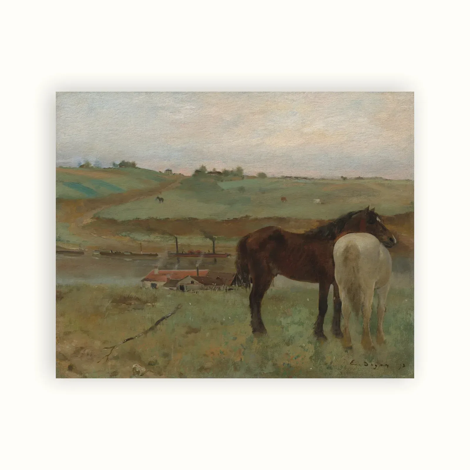 Horses in a Meadow by Edgar Degas, 1871: as a fine art print