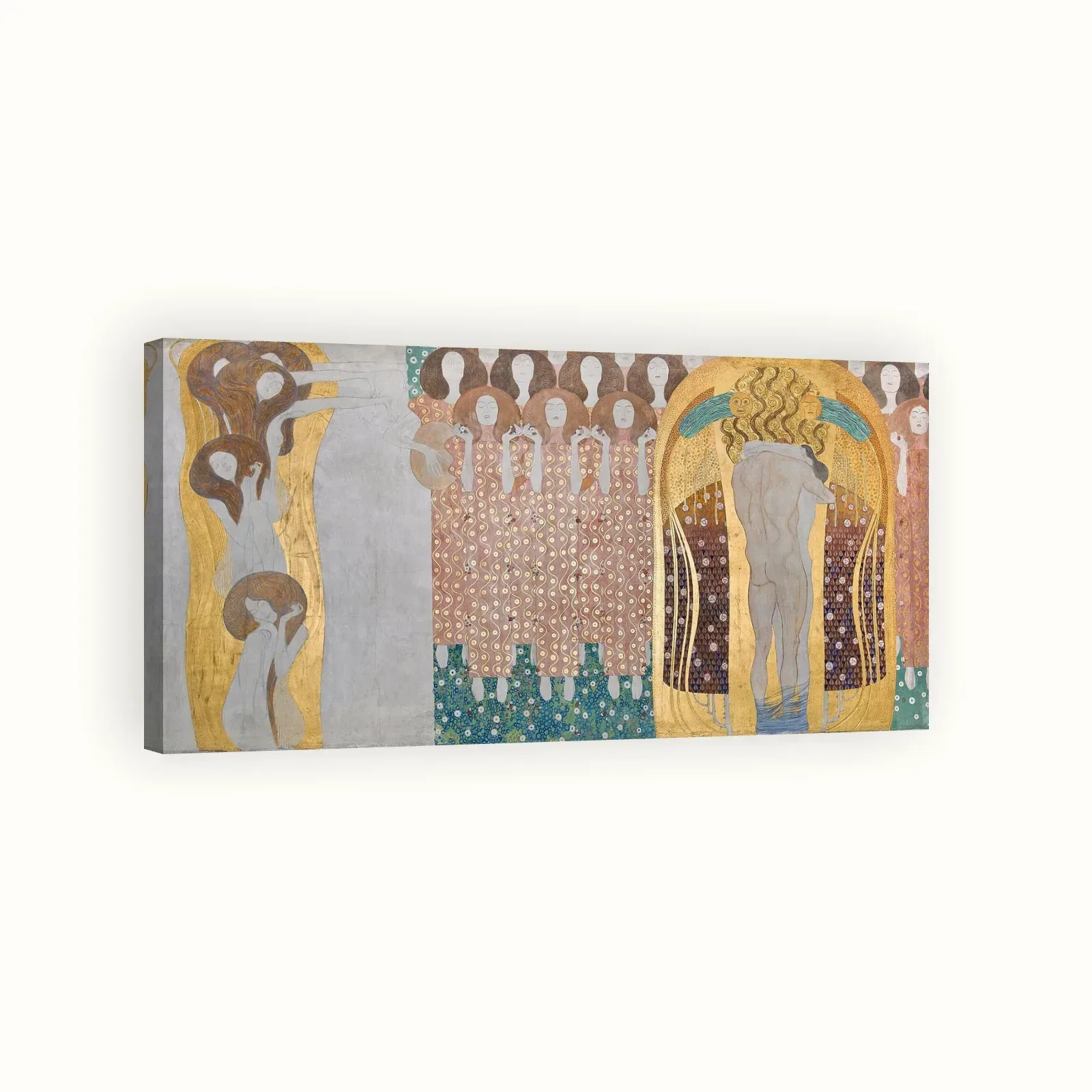 Beethoven Frieze: Yearning for happiness is assuaged in poetry by Gustav Klimt, 1901: Stretched canvas