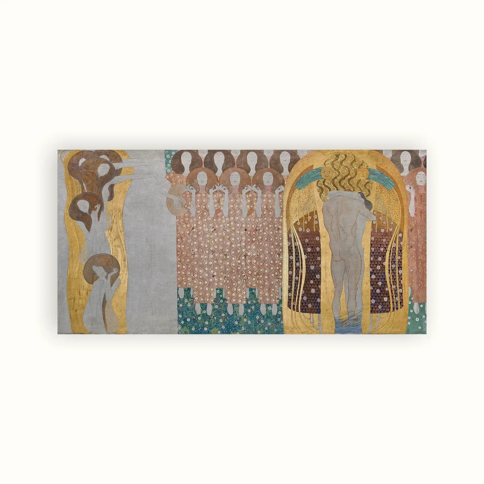 Beethoven Frieze: Yearning for happiness is assuaged in poetry by Gustav Klimt, 1901: as a fine art print