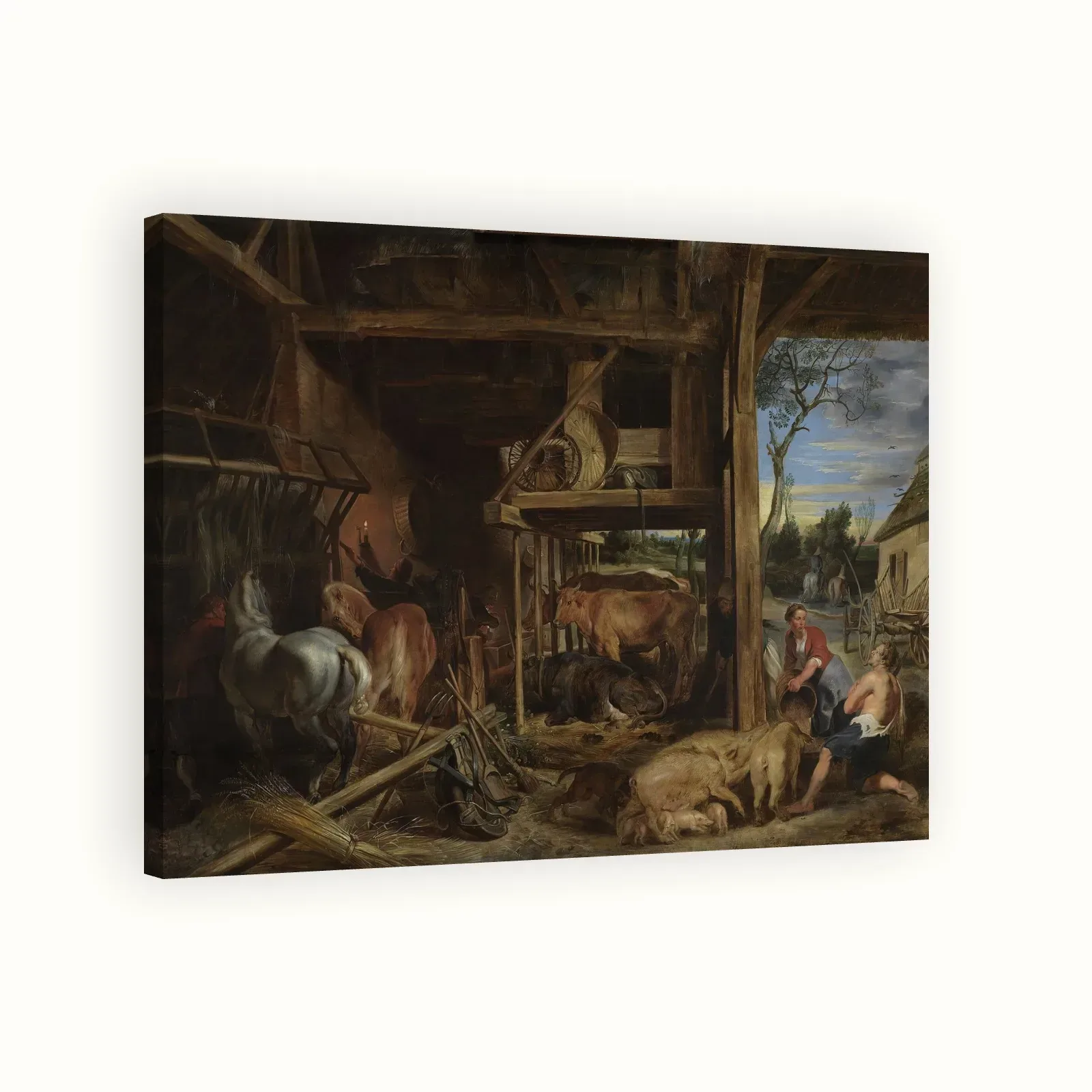 Interior of a barn with the Prodigal Son tending the swines by Peter Paul Rubens, c. 1618–1619: Stretched canvas