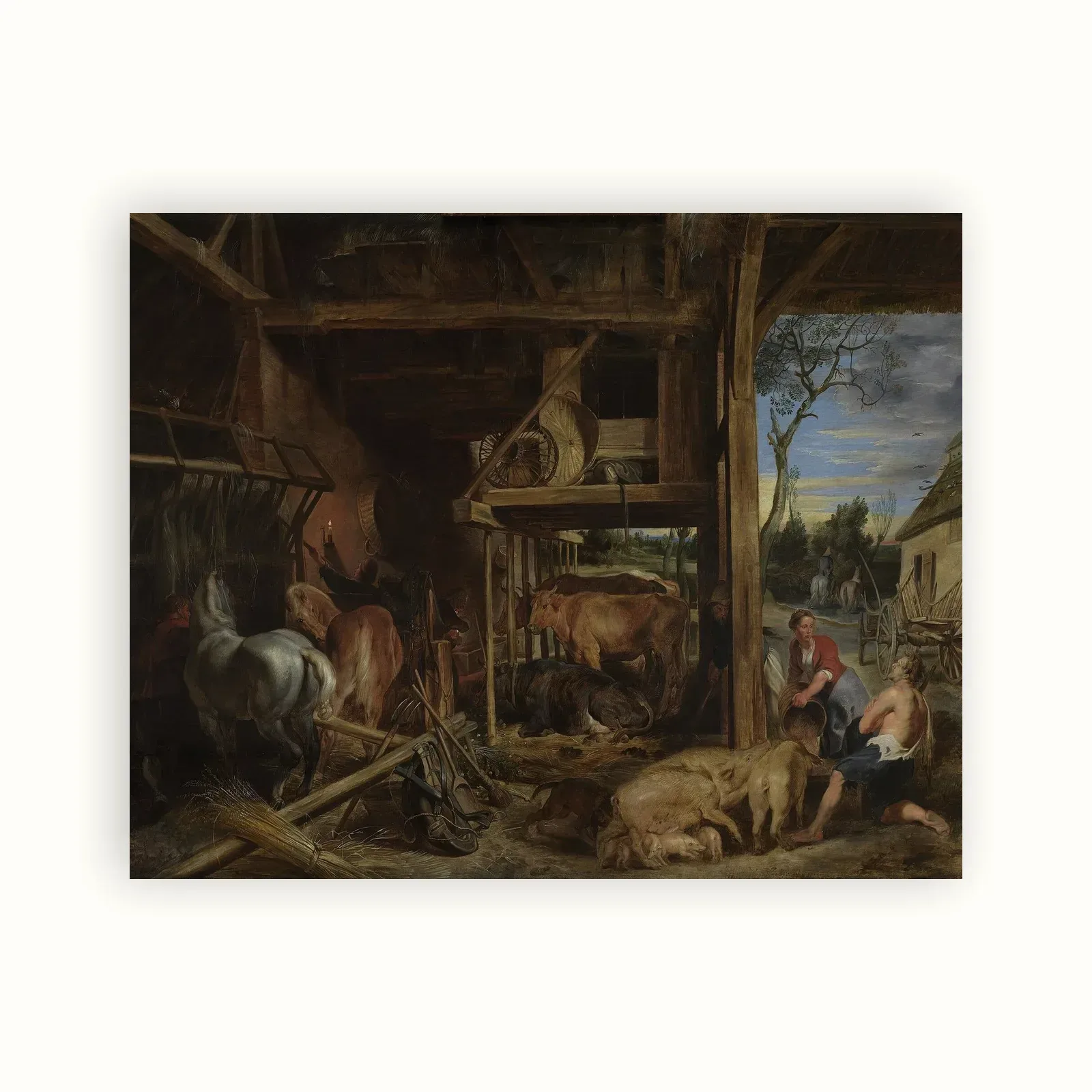 Interior of a barn with the Prodigal Son tending the swines by Peter Paul Rubens, c. 1618–1619: as a fine art print