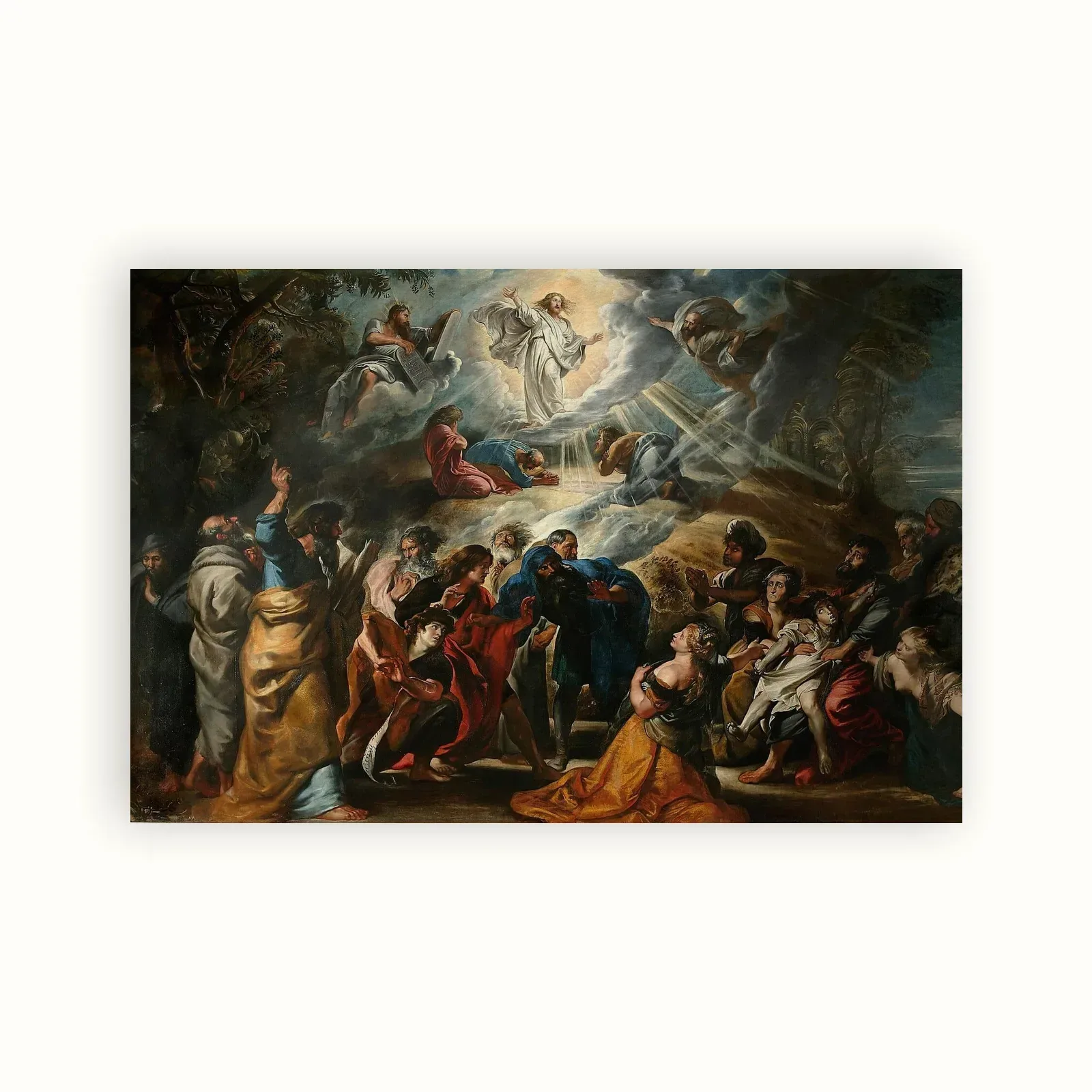 The Transfiguration: Moses and Elijah appear on either side of Christ on Mount Tabor by Peter Paul Rubens, 1605: as a fine art print