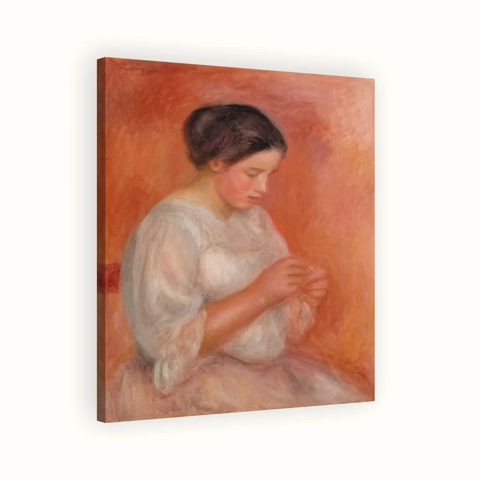 Woman Sewing by Pierre-Auguste Renoir, c. 1908: Stretched canvas