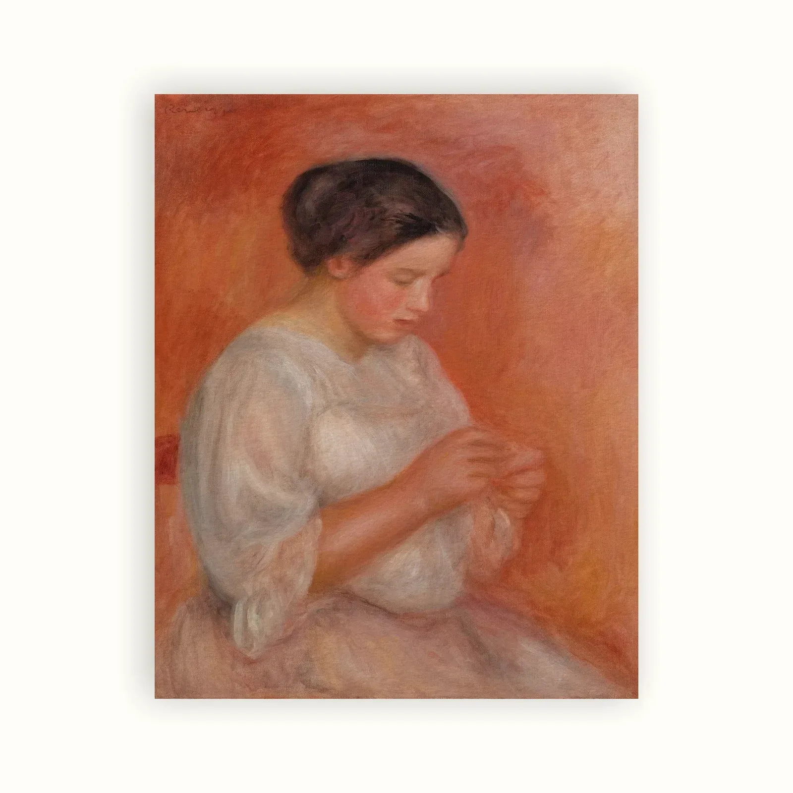 Woman Sewing by Pierre-Auguste Renoir, c. 1908: as a fine art print