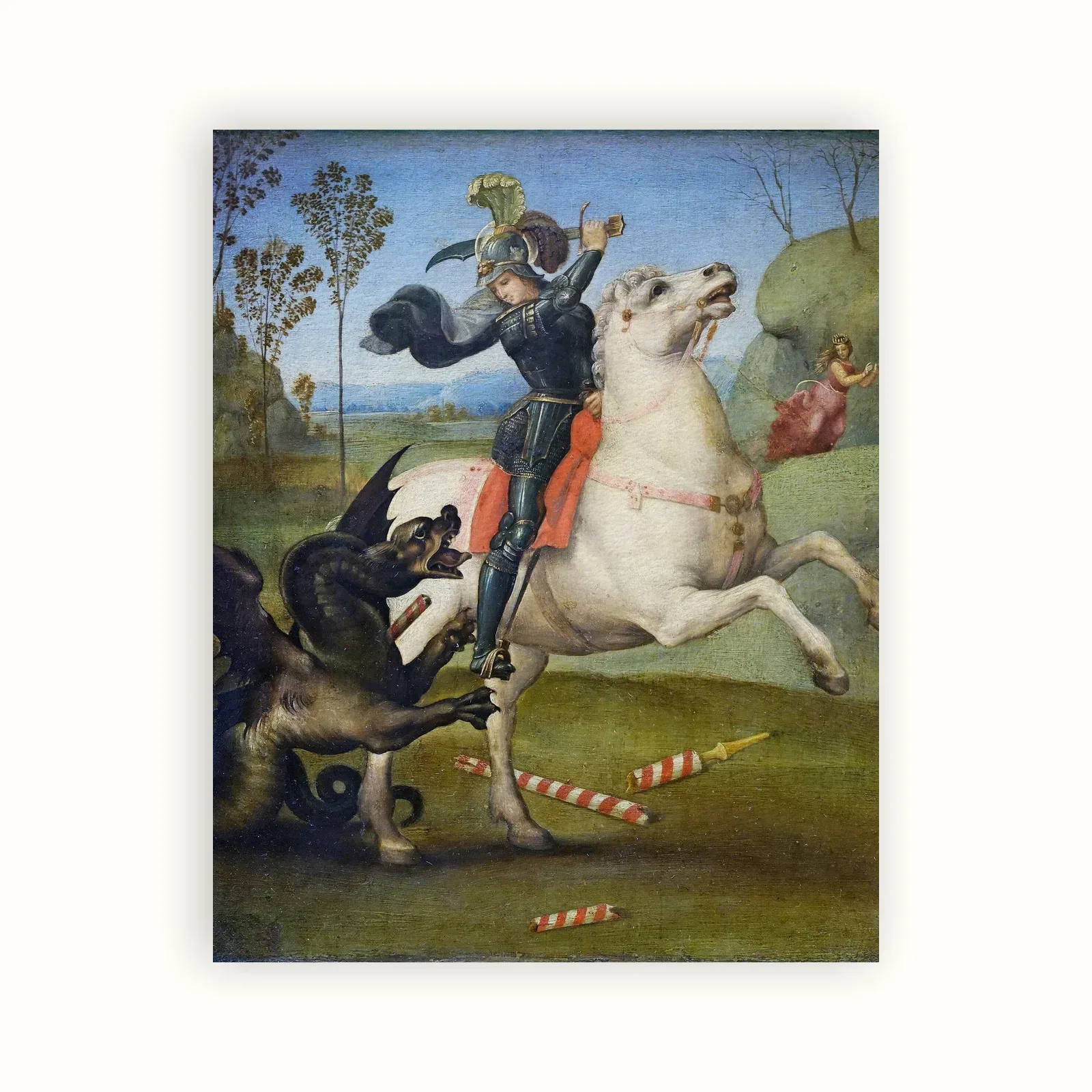 Saint George fighting the dragon by Raphael, 1503–1505: as a fine art print