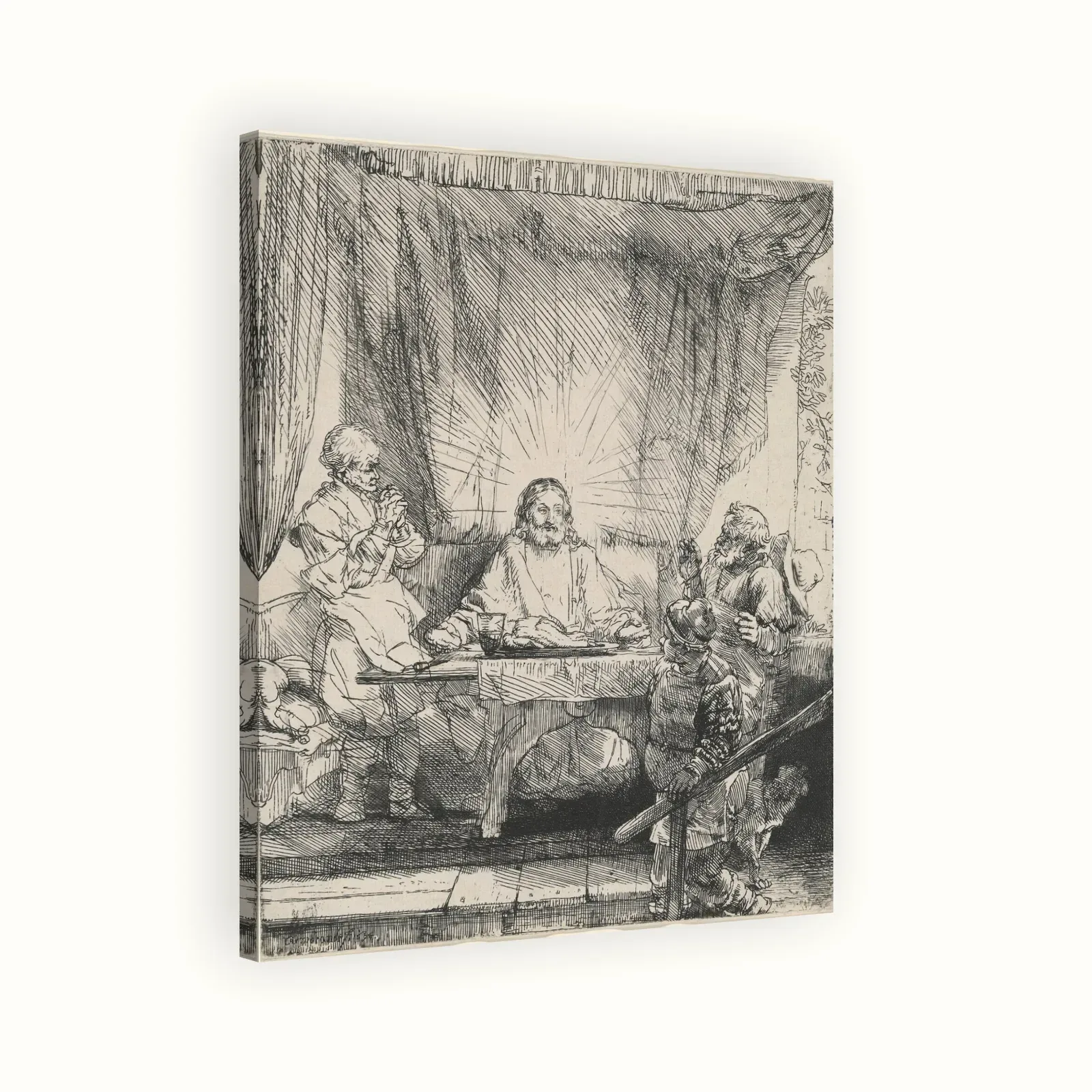 Christ at Emmaus: the Larger Plate by Rembrandt, 1654: Stretched canvas