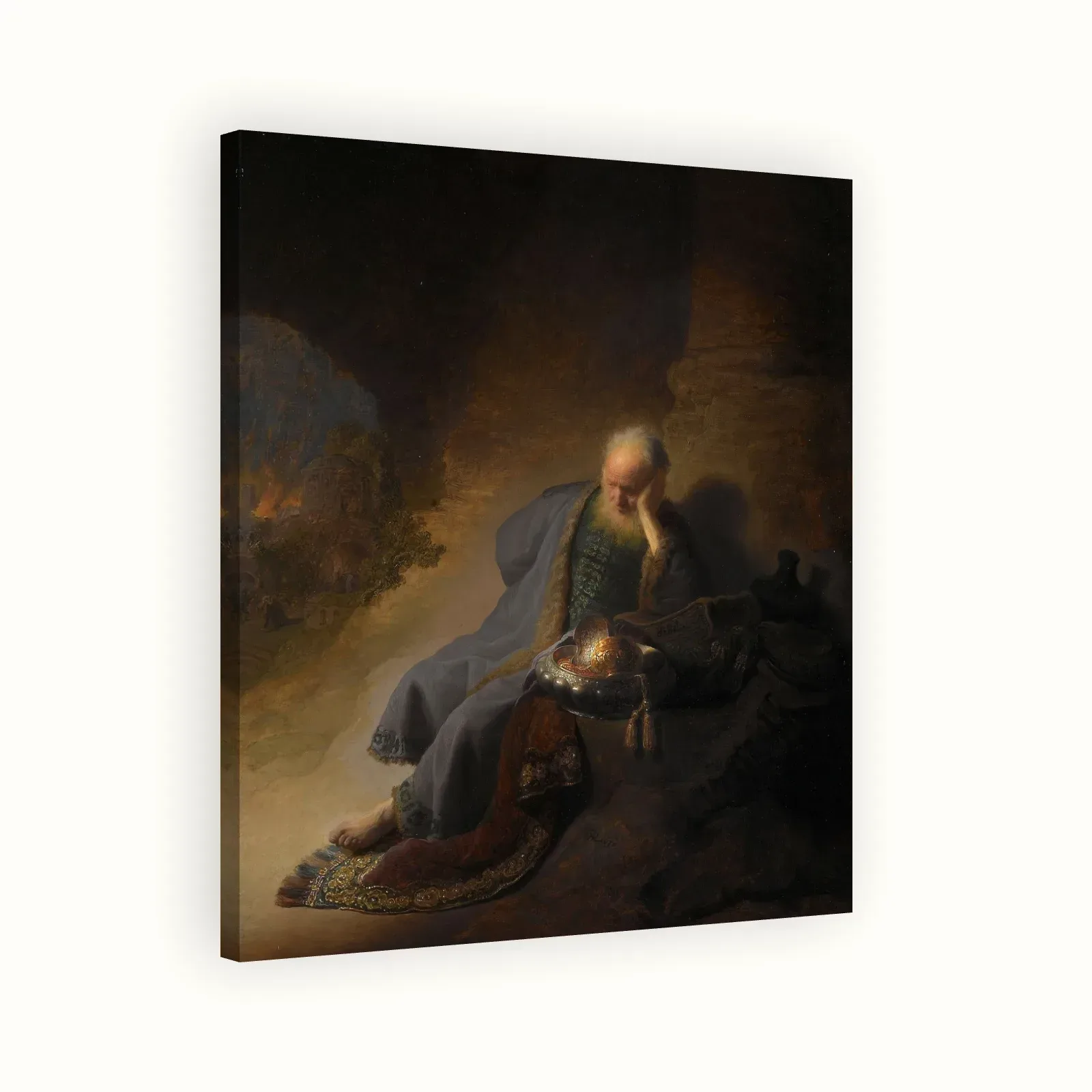 Jeremiah Lamenting the Destruction of Jerusalem by Rembrandt, 1630: Stretched canvas