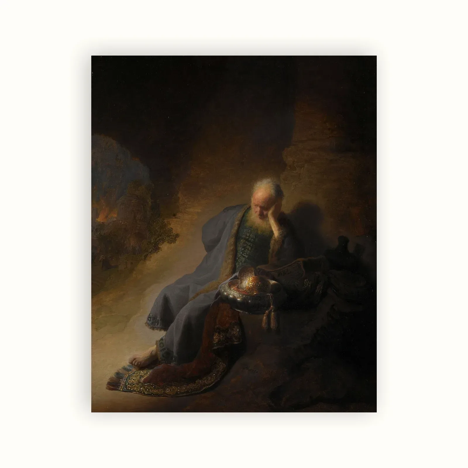 Jeremiah Lamenting the Destruction of Jerusalem by Rembrandt, 1630: as a fine art print