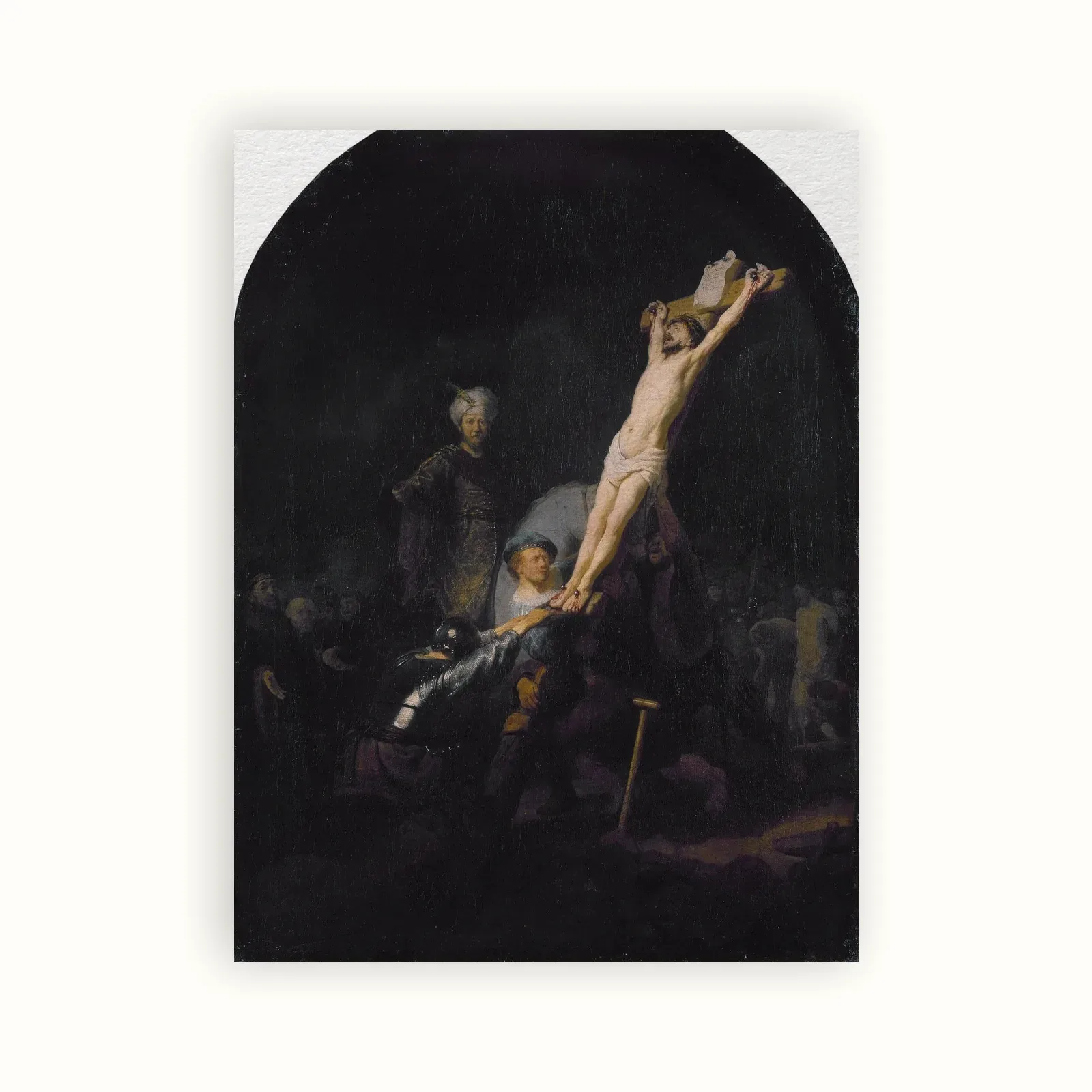Raising of the Cross by Rembrandt, c. 1633: as a fine art print