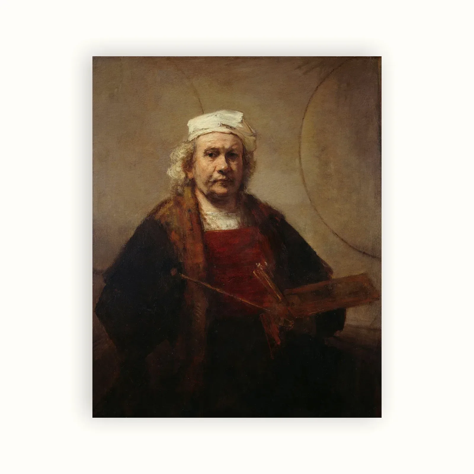Self Portrait with Two Circles by Rembrandt, c. 1665: as a fine art print