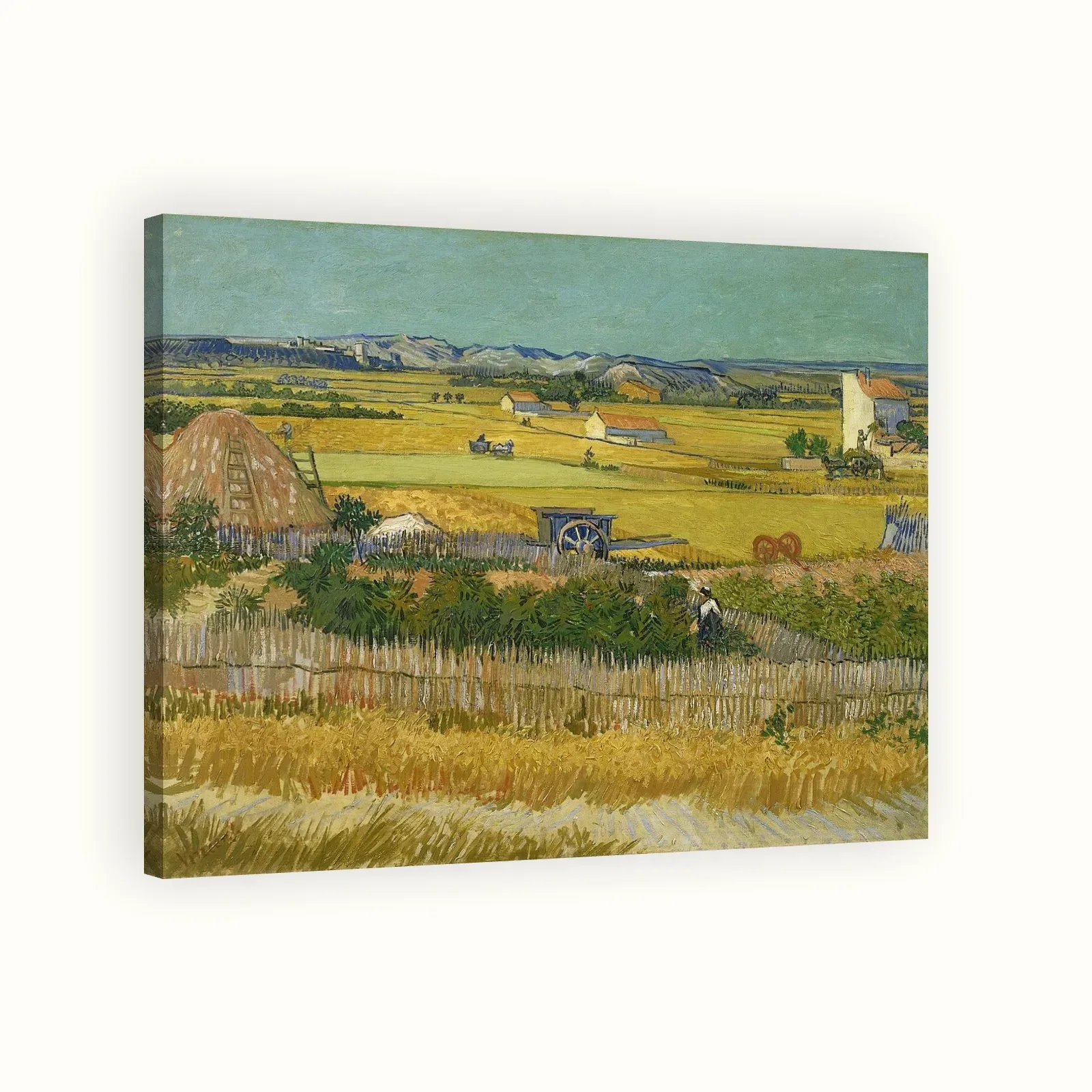 Harvest at La Crau, with Montmajour in the Background by Vincent van Gogh, 1888: Stretched canvas