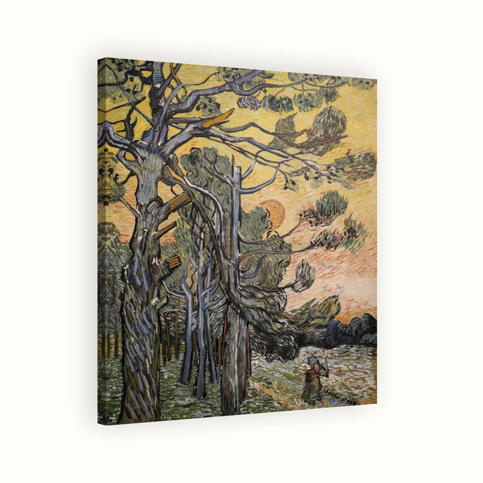 Pine Trees against a Red Sky with Setting Sun by Vincent van Gogh, 1889: Stretched canvas