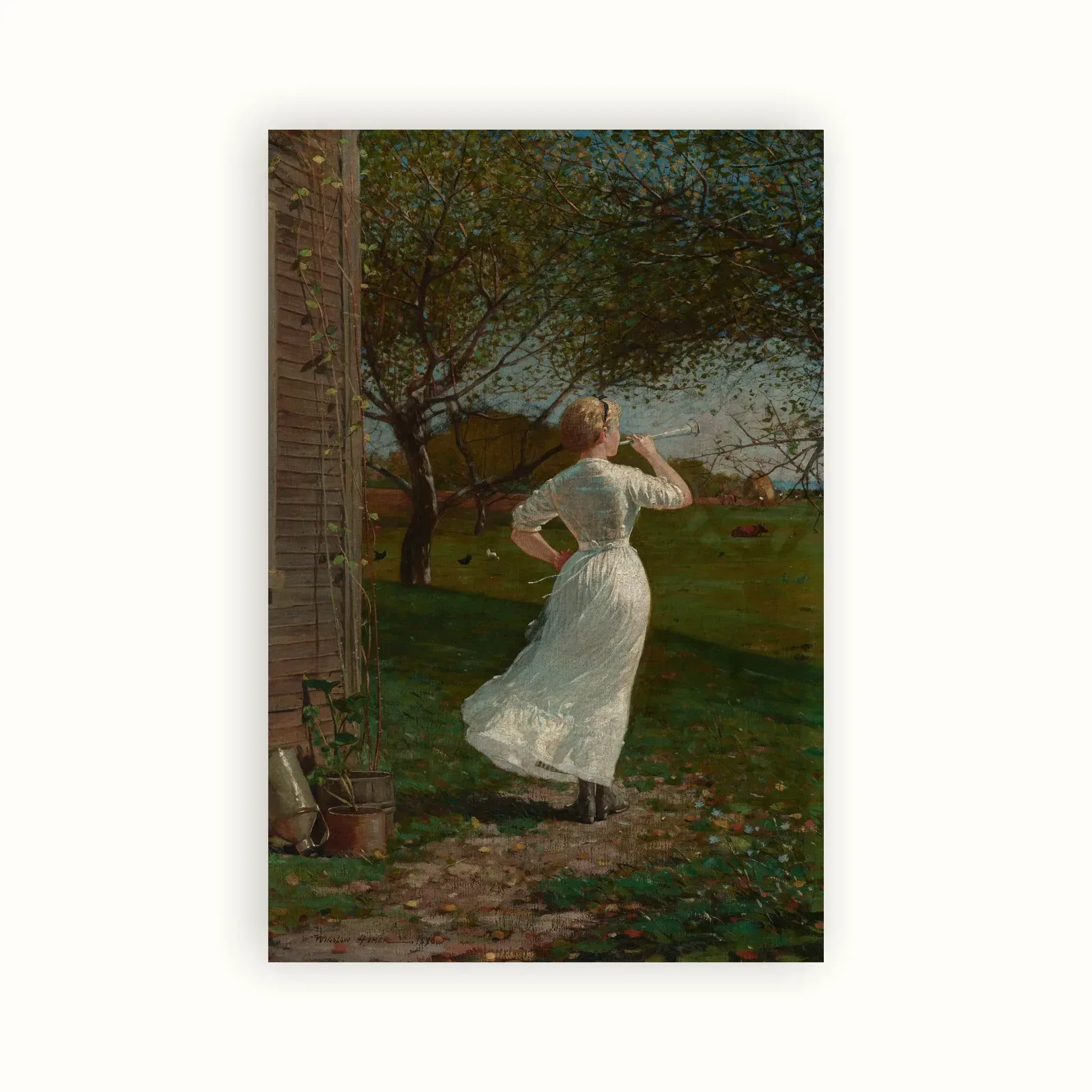 The Dinner Horn (Blowing the Horn at Seaside) by Winslow Homer, 1870: as a fine art print
