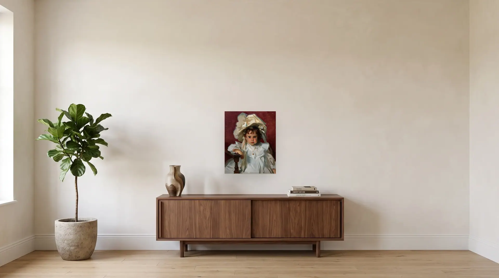 Dorothy by John Singer Sargent shown at its true size, 19½" × 24", over a 72" sideboard