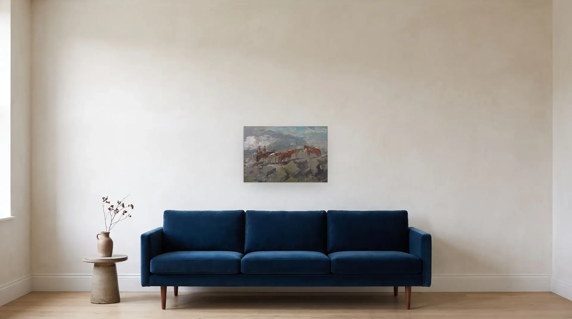 Mount Washington by Winslow Homer shown at its true size, 24½" × 16½", over an 84" sofa